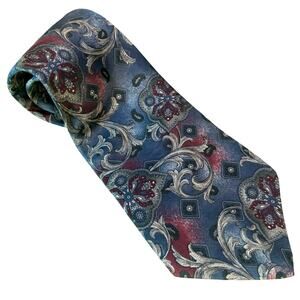 Mikael Collection Italian Silk 4" x 60" Slate blue Paisley Floral Oxblood Olive